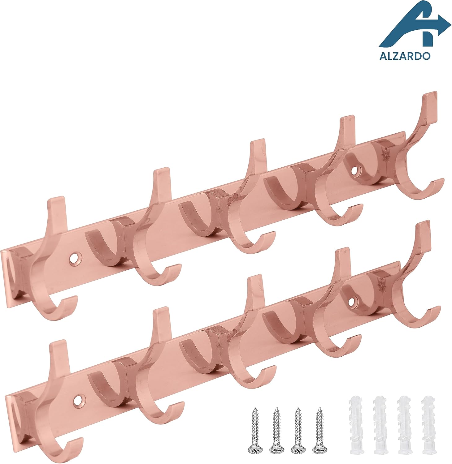 Paquete de 2 percheros resistentes para montar en la pared, estante de acero inoxidable de 5 ganchos dobles para abrigos, toallas, llaves y