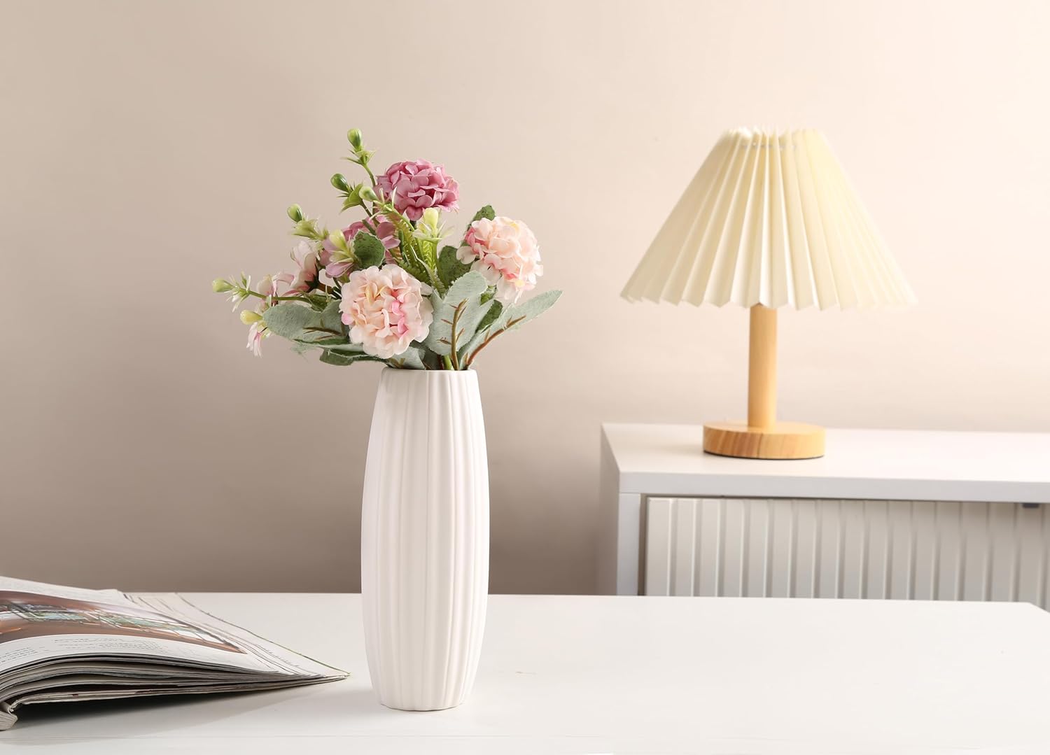 -Jarrón de cerámica blanca para decoración del hogar, jarrón seco de estilo moderno, comedor, dormitorio, oficina, sala de estar, buenos accesorios