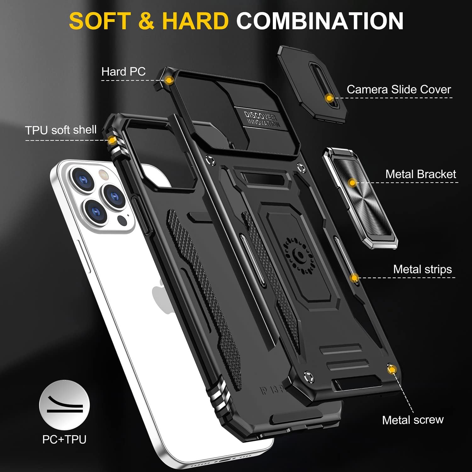 SEFING Funda para iPhone 12 Pro Max, funda para iPhone 12 Pro Max con funda para cámara, con soporte de anillo y función de montaje magnético para