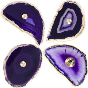 Rockcloud Pomos de ágata morada para cajón, tiradores para armario de aparador, rebanada teñida con pomos de borde chapados en oro para decoración Rockcloud Pomos de ágata morada para cajón, tiradores para armario de aparador, rebanada teñida con pomos de borde chapados en oro para decoración