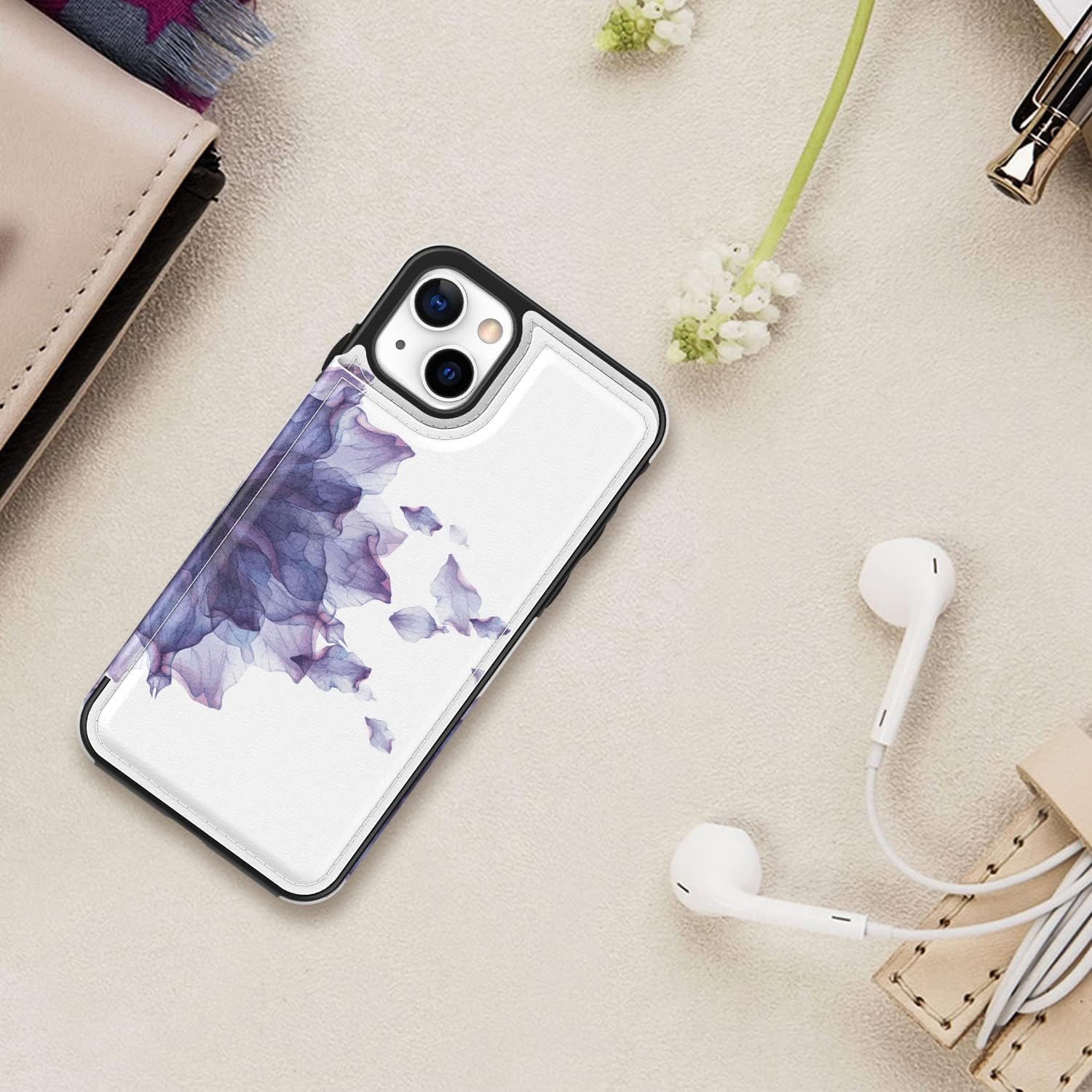 LETO Funda para iPhone 13, funda de piel tipo cartera con diseño de moda para niñas y mujeres, ranuras para tarjetas integradas con función atril,