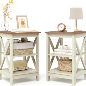 Erste!Bravo Mesas auxiliares para sala de estar, juego de 2 mesas auxiliares pequeñas de 3 niveles con aspecto de madera moderna con almacenamiento Erste!Bravo Mesas auxiliares para sala de estar, juego de 2 mesas auxiliares pequeñas de 3 niveles con aspecto de madera moderna con almacenamiento