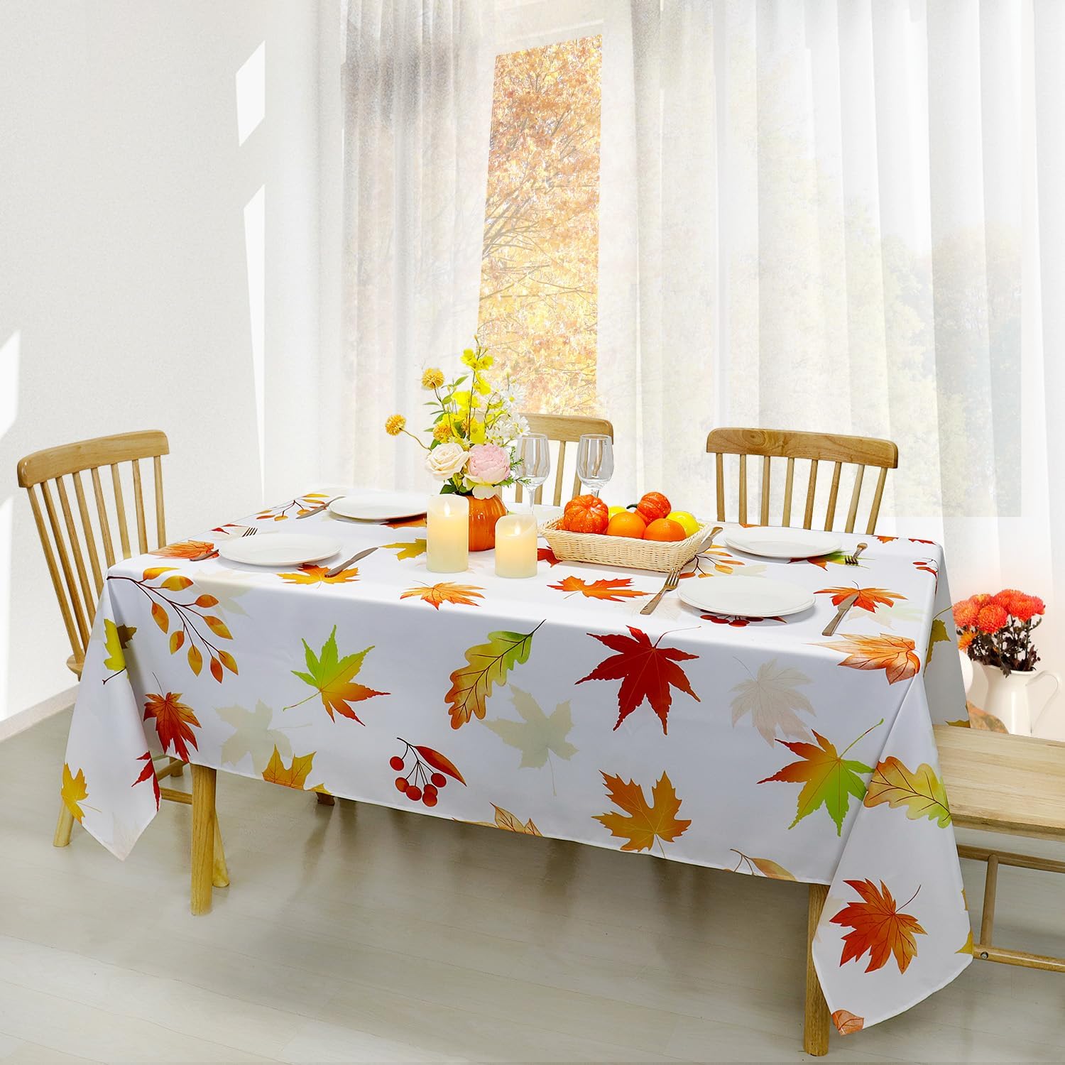 Mantel rectangular de otoño de 60 x 84 pulgadas, mantel de hojas de arce otoñal, mantel de hojas de Acción de Gracias, para interiores y exteriores,