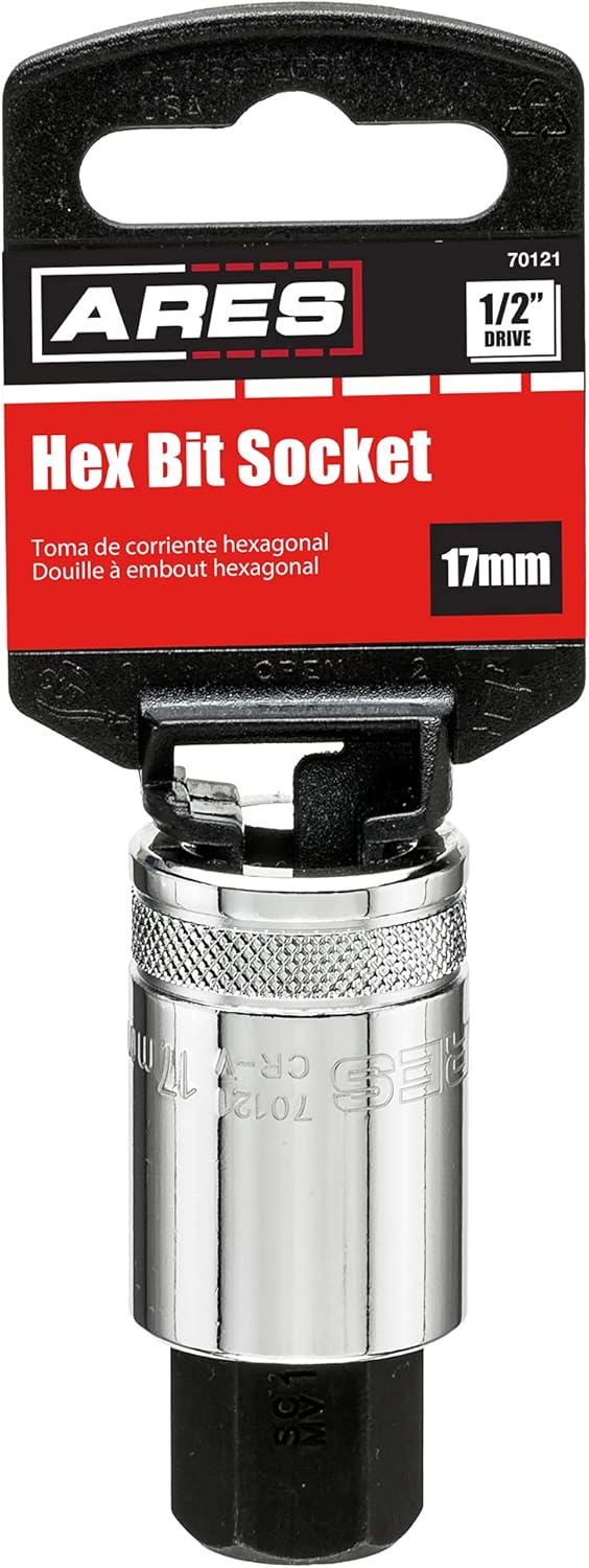 ARES 70121-12-Inch Drive 0.669 in Hex Bit Socket – Zócalos de acero CR-V tratados térmicamente y brocas mecanizadas CNC de acero S2