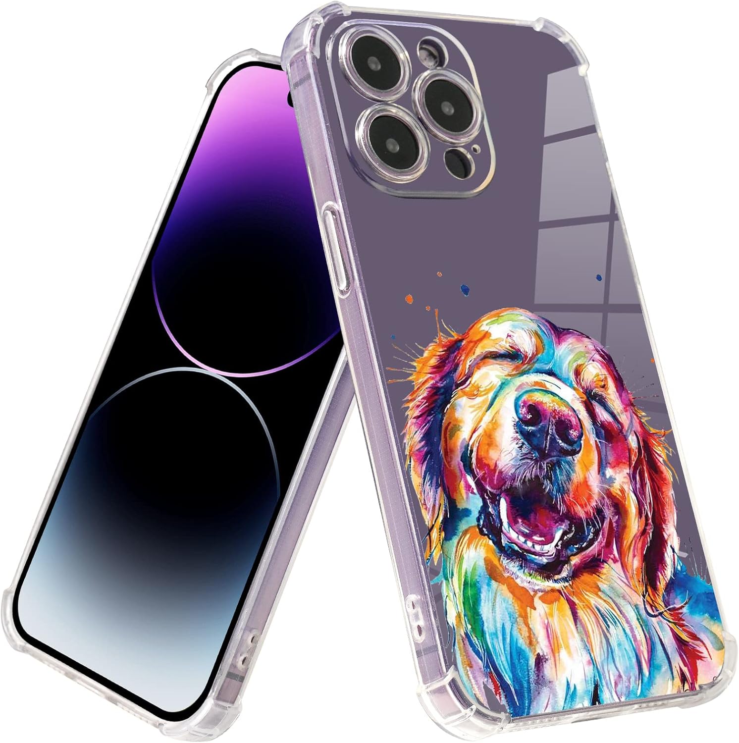 Roemary Buffertech – Funda protectora para iPhone 15 Pro Max con diseño Golden Retriever, diseño de arcoíris con protector de pantalla impacto de