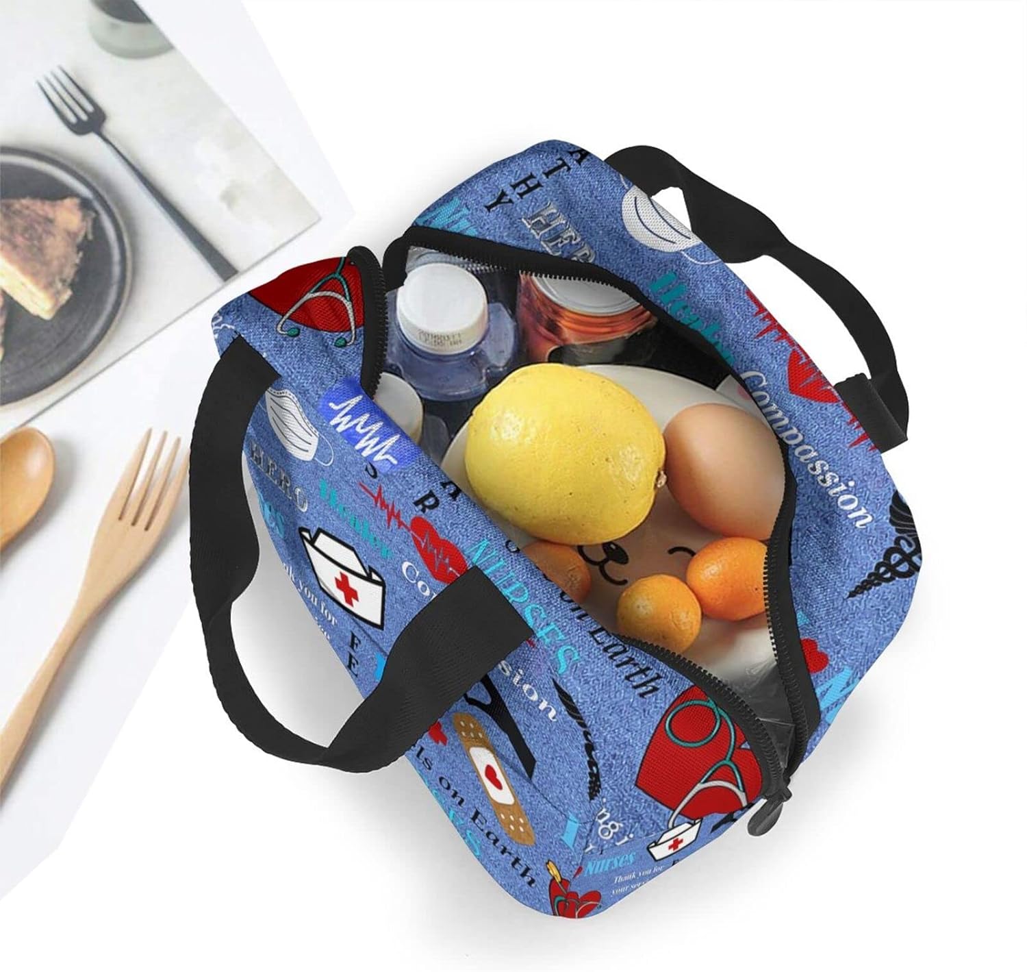 Bolsa de almuerzo con temática de enfermera para mujer, bolsa de mano aislada, reutilizable, hielera para el trabajo, picnic, viajes, talla única