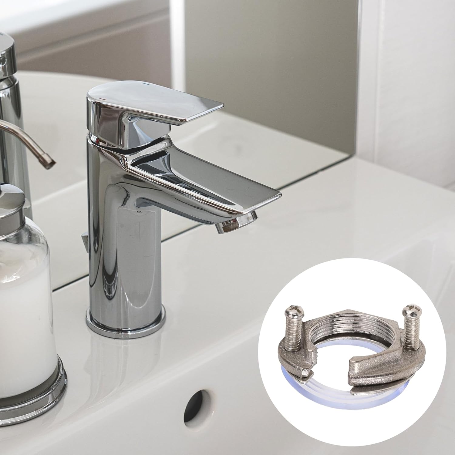 Paquete de 2 grifos de cocina de acero inoxidable Tuerca de fijación tipo C Antiaflojamiento Cerradura Tapa de tuerca Accesorios de fijación Grifo