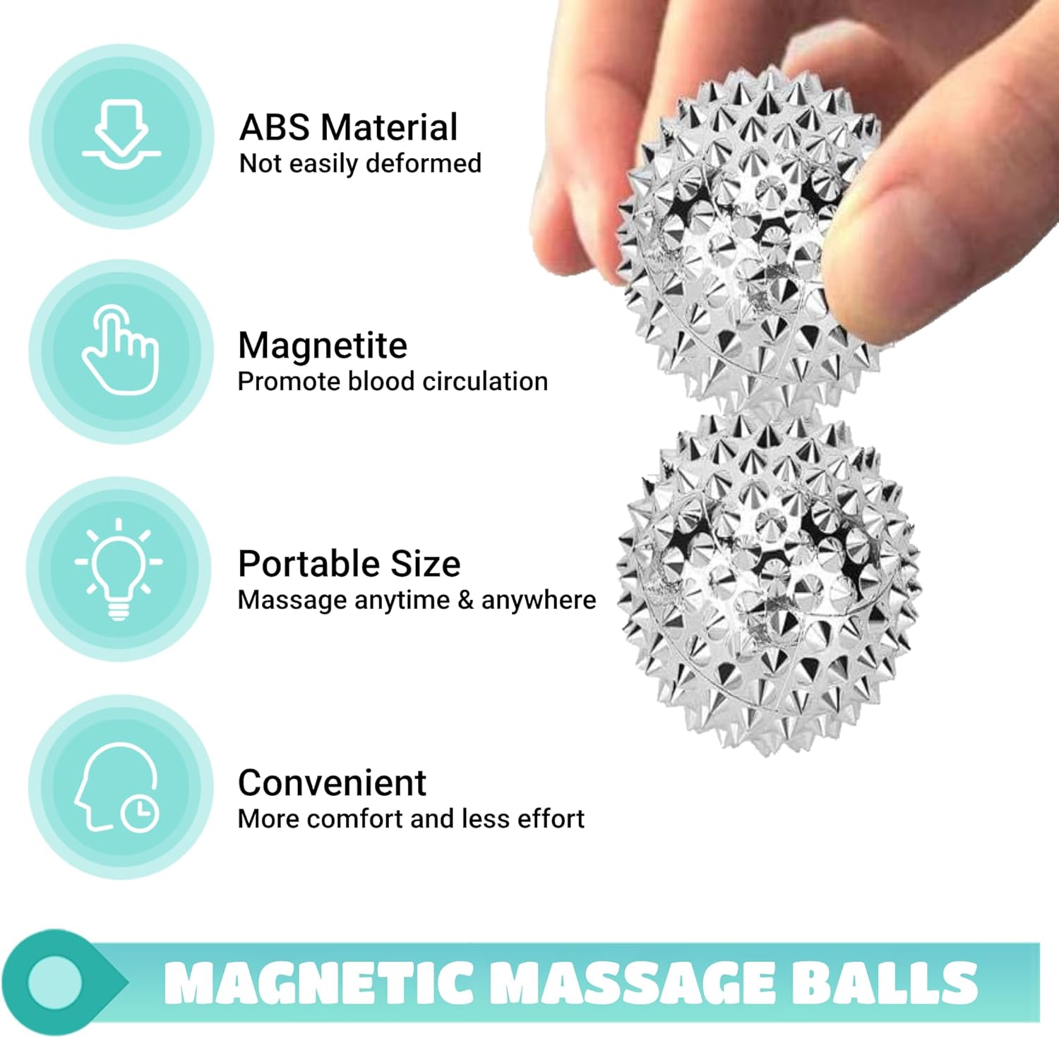 Bola de masaje puntiaguda, bolas magnéticas, bola de masaje de mano, bola plateada, 1 par, bola de acupuntura de mano para adultos y niños, bolas de