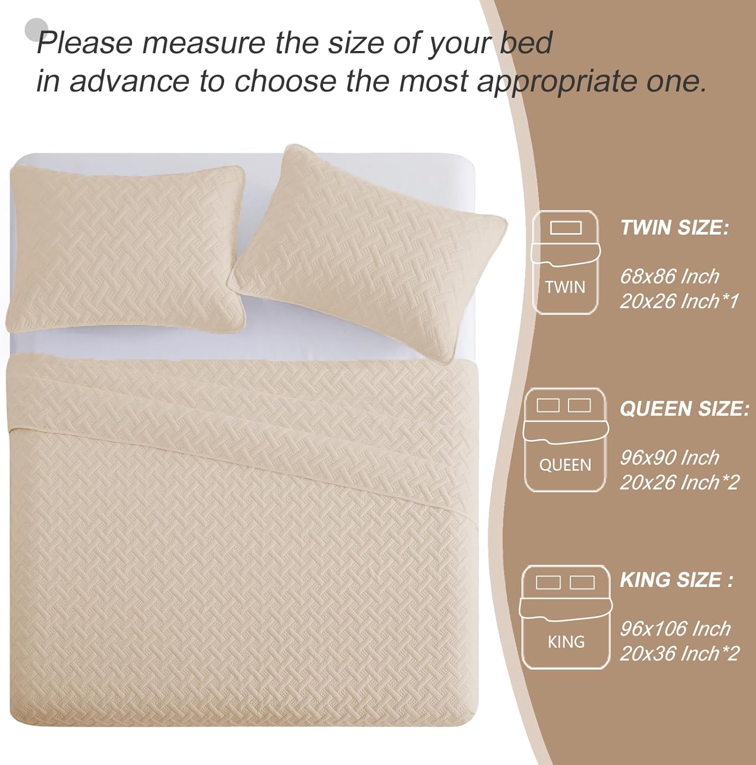 Exclusivo Mezcla Juego de edredón tamaño Queen Matrimonial, colcha suave de hueso beige para todas las estaciones, juego de ropa de cama ligero y