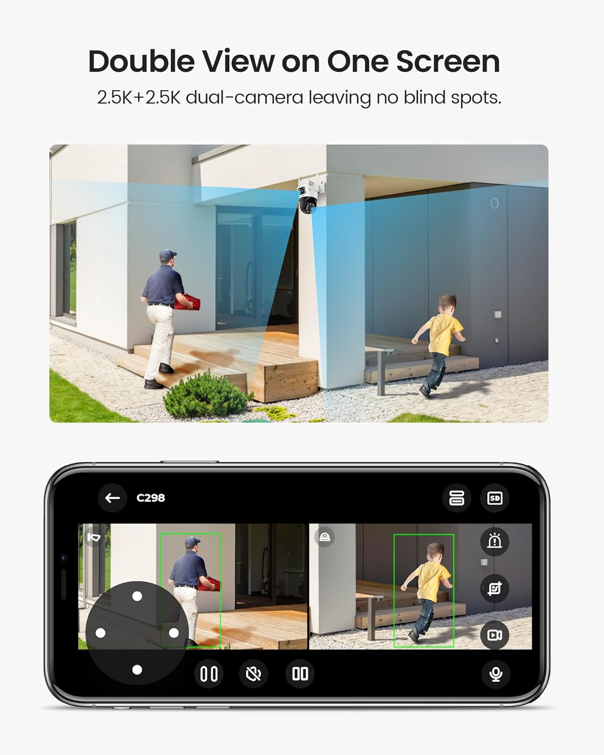 ZOSI C298 Pro 4K 8MP Dual-Lens (2x4MP) Cámara de seguridad WiFi PT con cable al aire libre, cámara enchufable panorámica de visión 360inclinación,