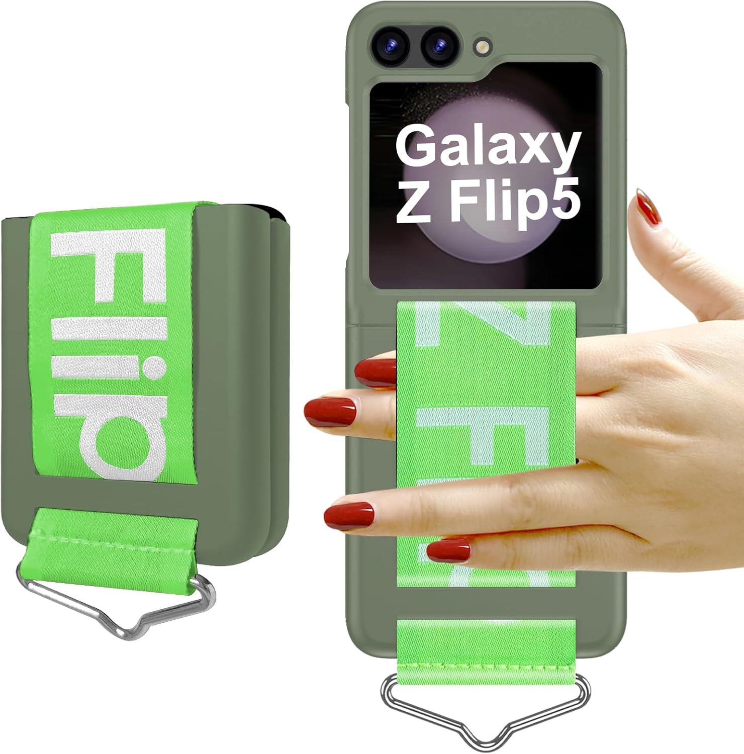 Funda para Galaxy Z Flip 5 con correa, protección de bisagra de nailon, carcasa rígida de PC Z Flip 5 con correa de mano ajustable para mujeres y