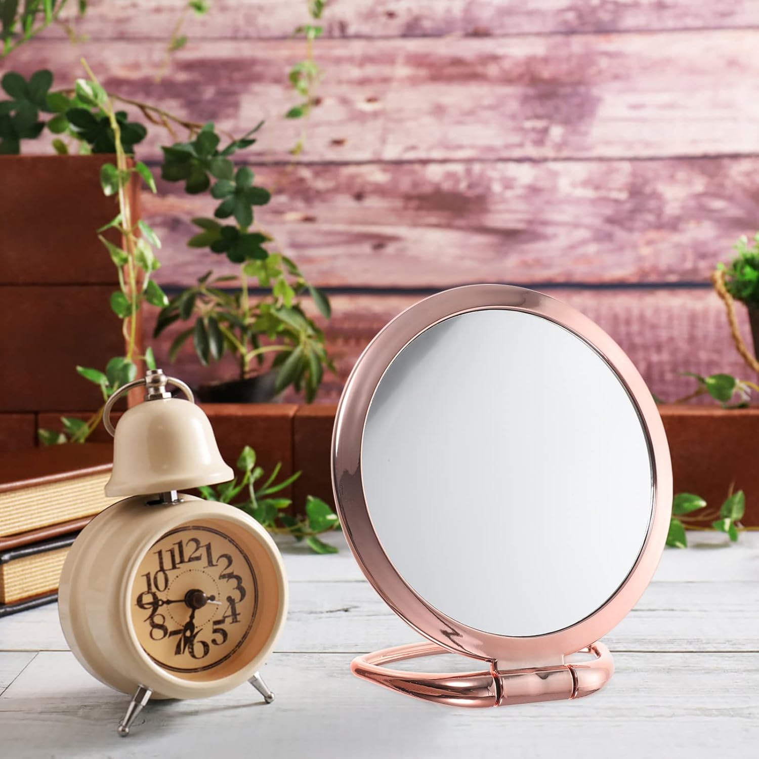 FOMIYES Espejo cosmético de viaje, espejo de mano plegable de doble cara, espejo de tocador de maquillaje de doble cara, espejo de escritorio para