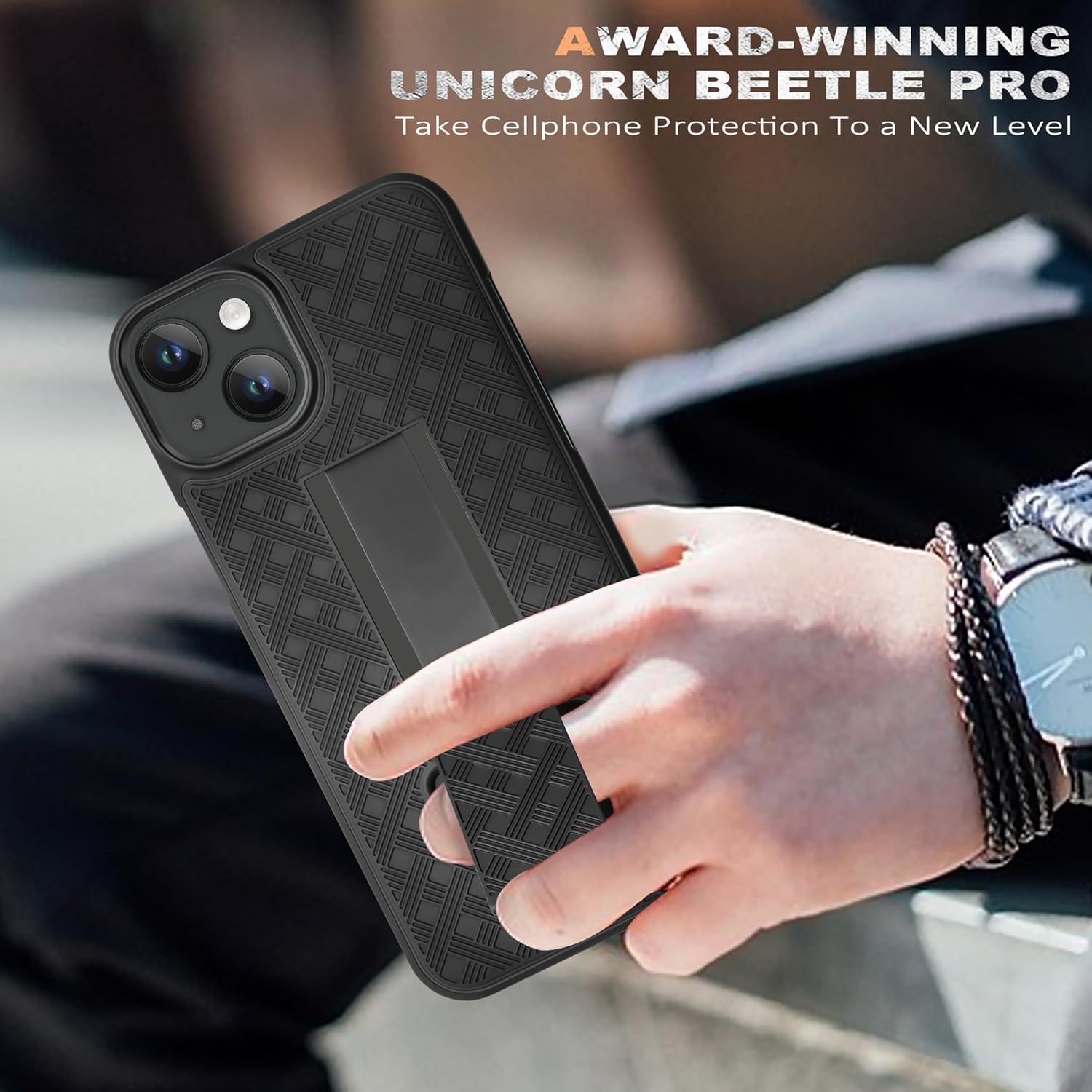 Fingic Funda para iPhone 15, iPhone 15 con clip para cinturón, funda delgada combinada con soporte giratorio para cinturón, funda protectora