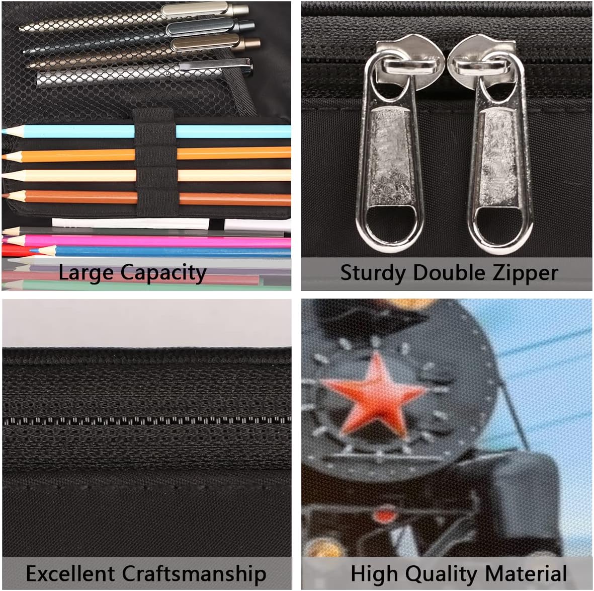 Estuche para lápices de tren de locomotora de vapor, tren azul cielo, gran capacidad, estuche para bolígrafos, papelería, bolsa para la escuela,
