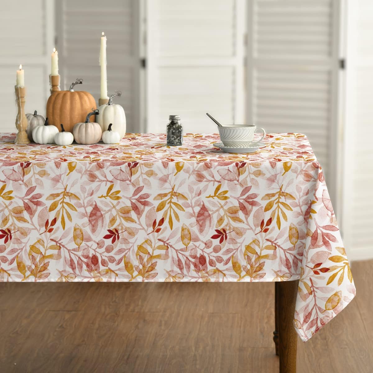 Horaldaily Mantel cuadrado de otoño de 60 x 60 pulgadas, diseño de hojas de acuarela naranja y rojo de Acción de Gracias, para decoración de