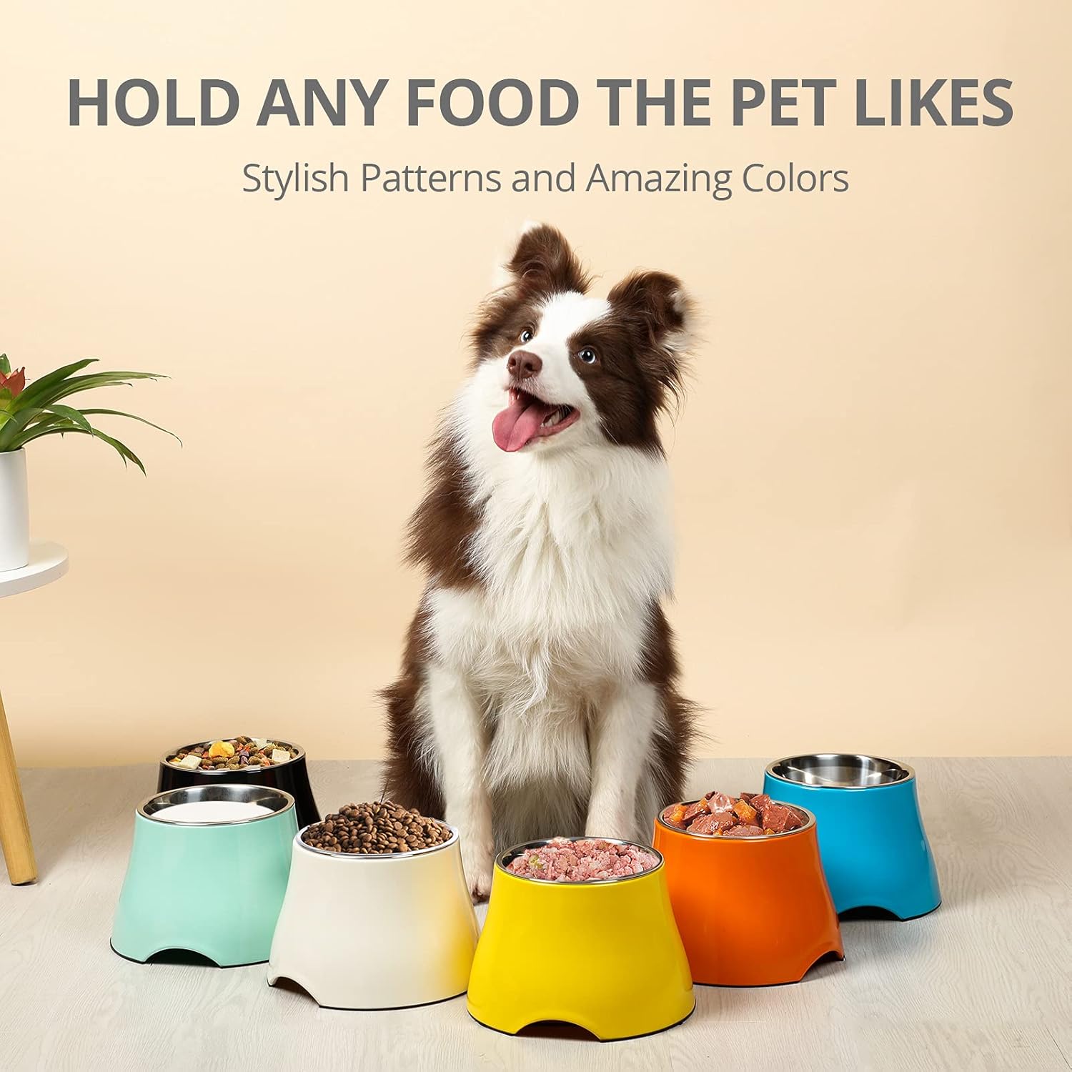 yoken Cuencos elevados para perros, prevención de la enfermedad de las vértebras Cuenco para perros con tazón de acero inoxidable, cuencos de comida