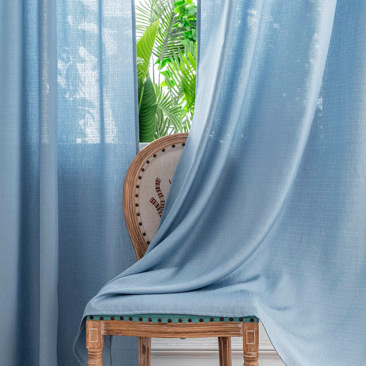 Yancorp Cortinas azules de 84 pulgadas de largo para sala de estar, 2 paneles de lino con textura, juego de cortinas semitransparentes filtrantes de