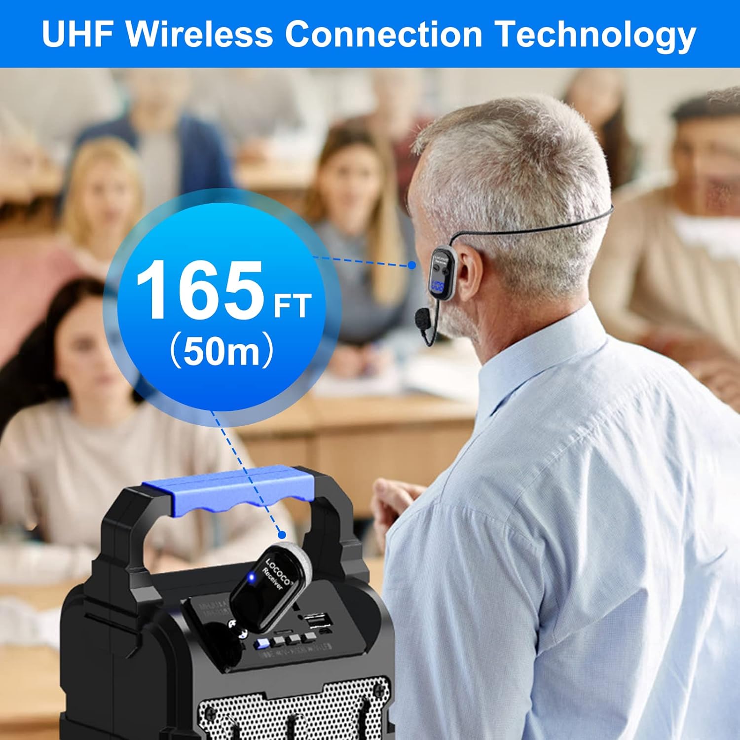 Sistema de micrófono inalámbrico UHF Auriculares con micrófono – Pantalla digital LED, micrófono de mano de cabeza 2 en 1, tiempo de trabajo 6H,
