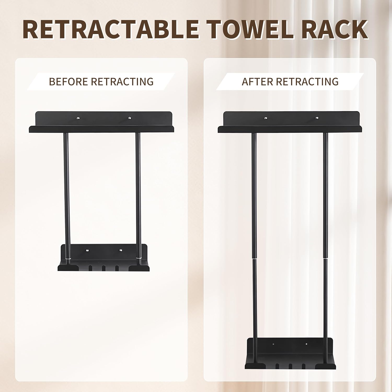 Toalleros retráctiles para baño, toallero montado en la pared de doble propósito, adhesivo y perforación, almacenamiento de toallas de baño de