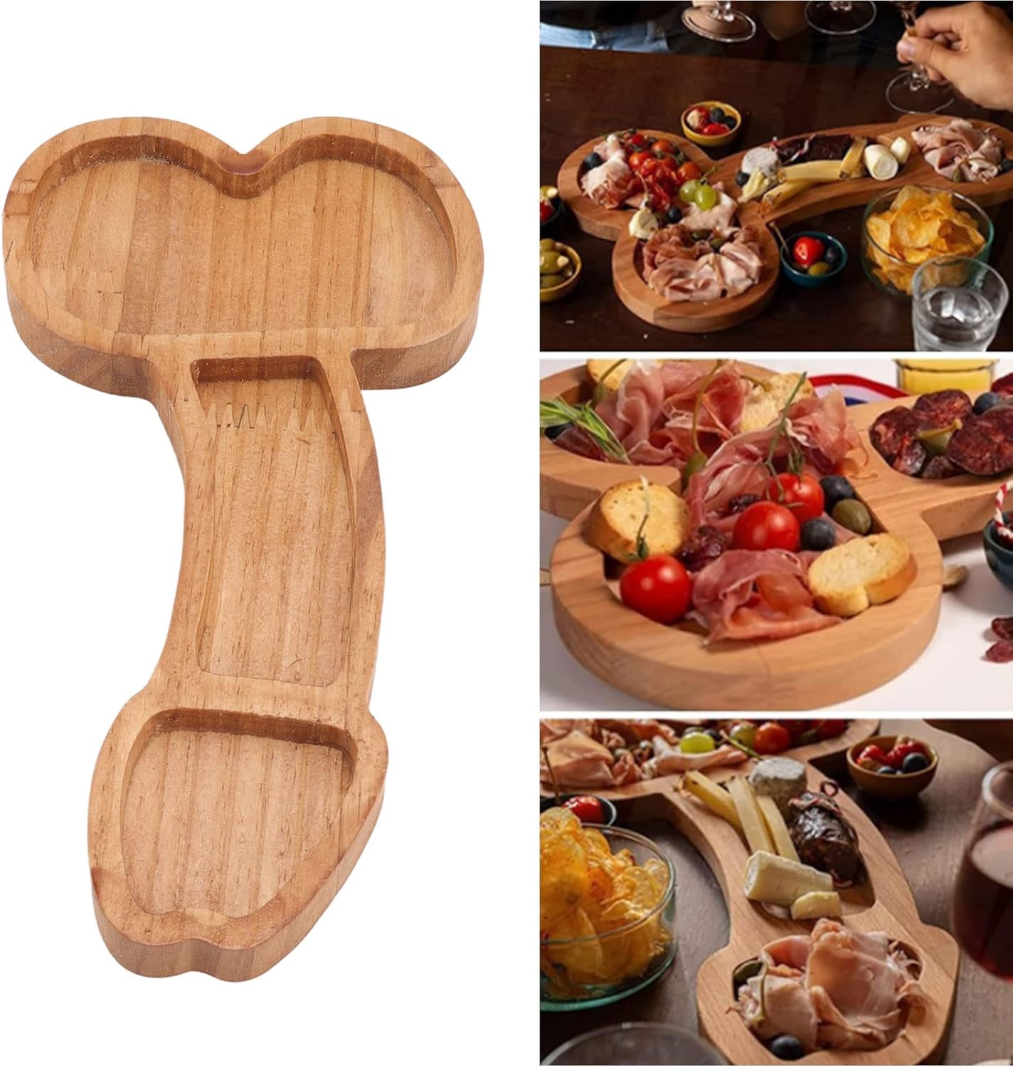 Tabla de aperitivos, tabla de queso, tableros de charcutería, platos de fiesta de madera maciza para frutas, divertido restaurante, plato de comida