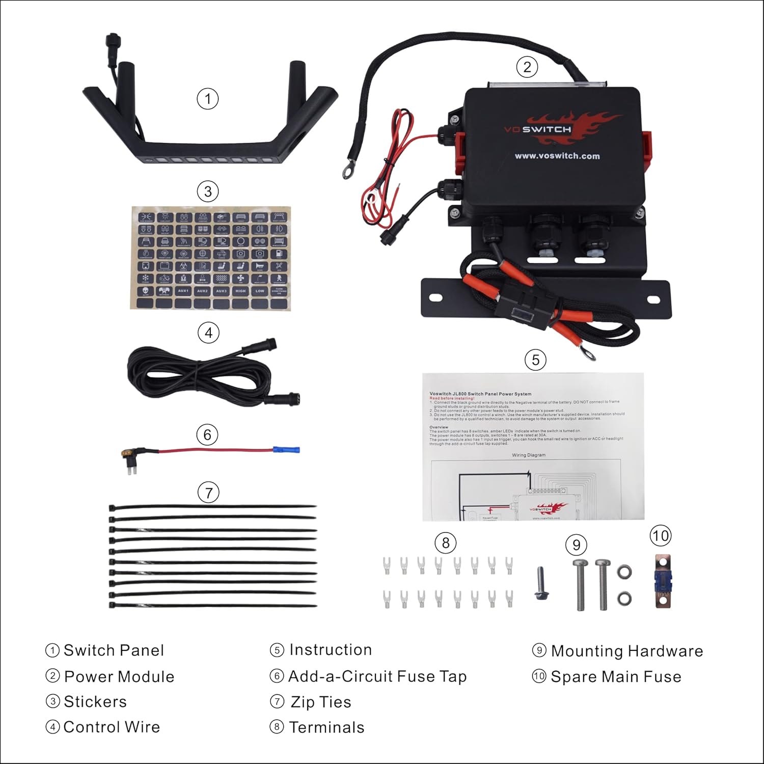 Voswitch Panel de interruptor de mango de agarre JL800 para Jeep Wrangler JL 2018-2023 y Gladiator 2020-2023