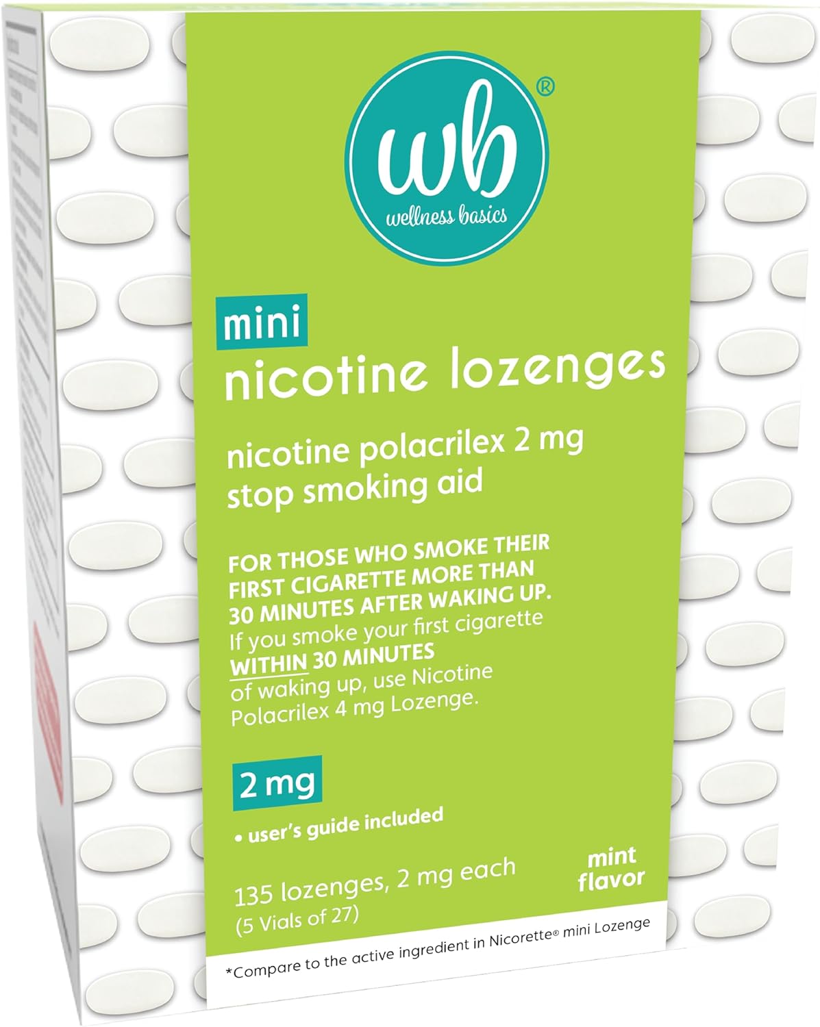 Mini pastilla de nicotina (2 mg – 135 unidades) Ayuda para dejar de fumar – Reduce los síntomas de abstinencia – Sabor a menta (paquete de 5 viales)