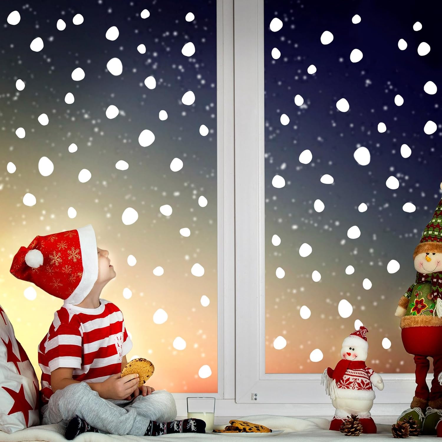 AnyDesign – 214 calcomanías de ventana de Navidad de doble cara blanca de Navidad irregulares para ventana, calcomanías de ventana de vacaciones de