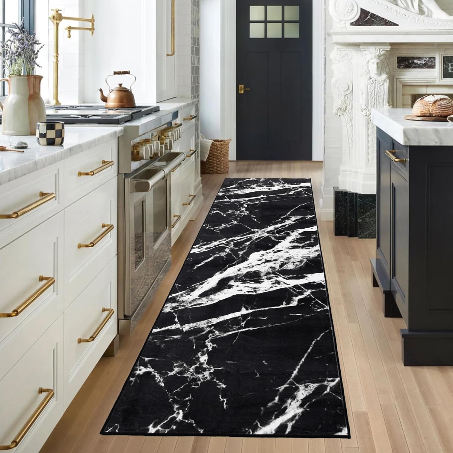 Asrug Alfombras decorativas con diseño de mármol, elegante, suave, lavable, con parte trasera antideslizante, alfombra de piso de pelo bajo para