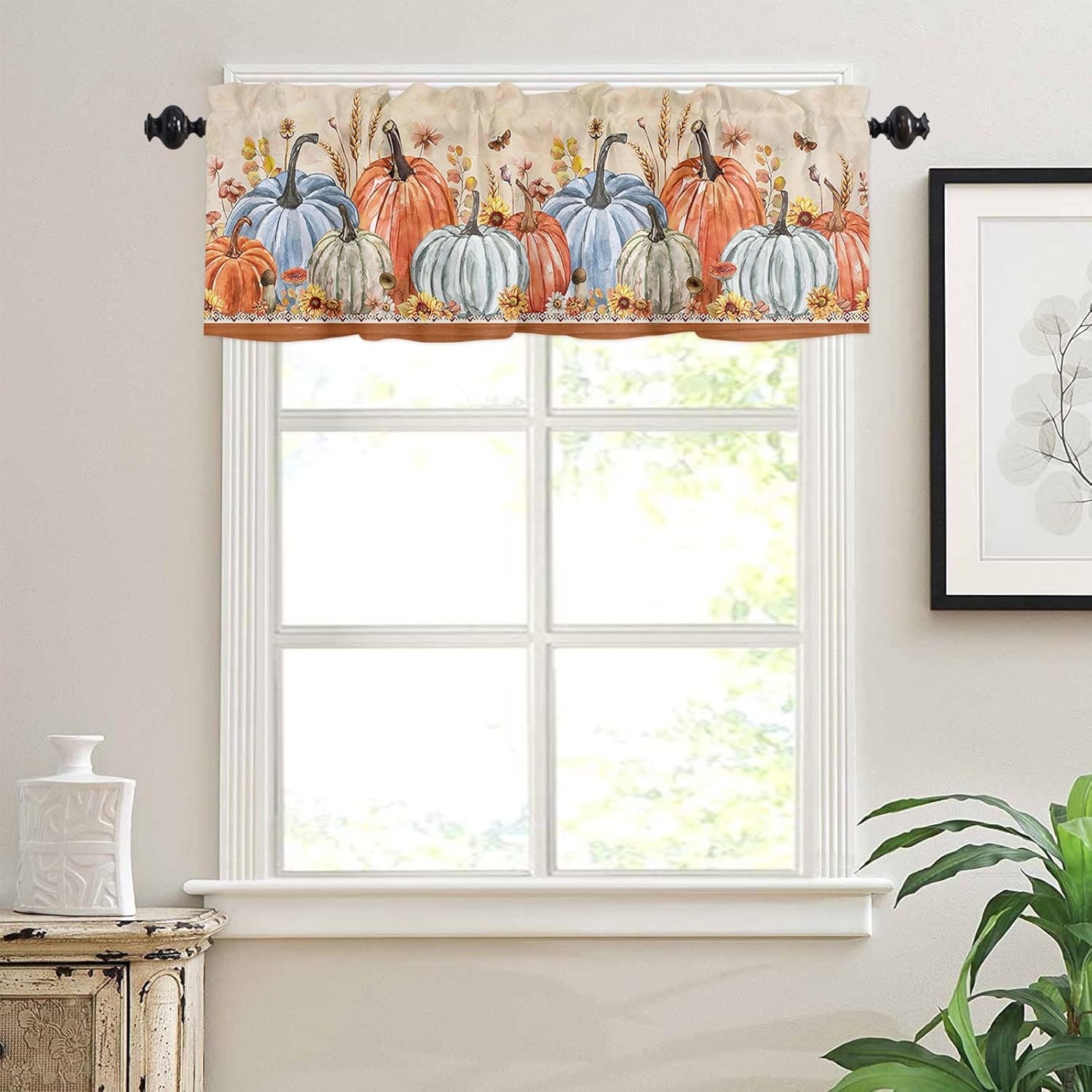Cortina decorativa de cocina otoñal, cenefas con bolsillo para barra, tratamiento de ventana pequeña para dormitorio, hojas de calabaza, aislamiento