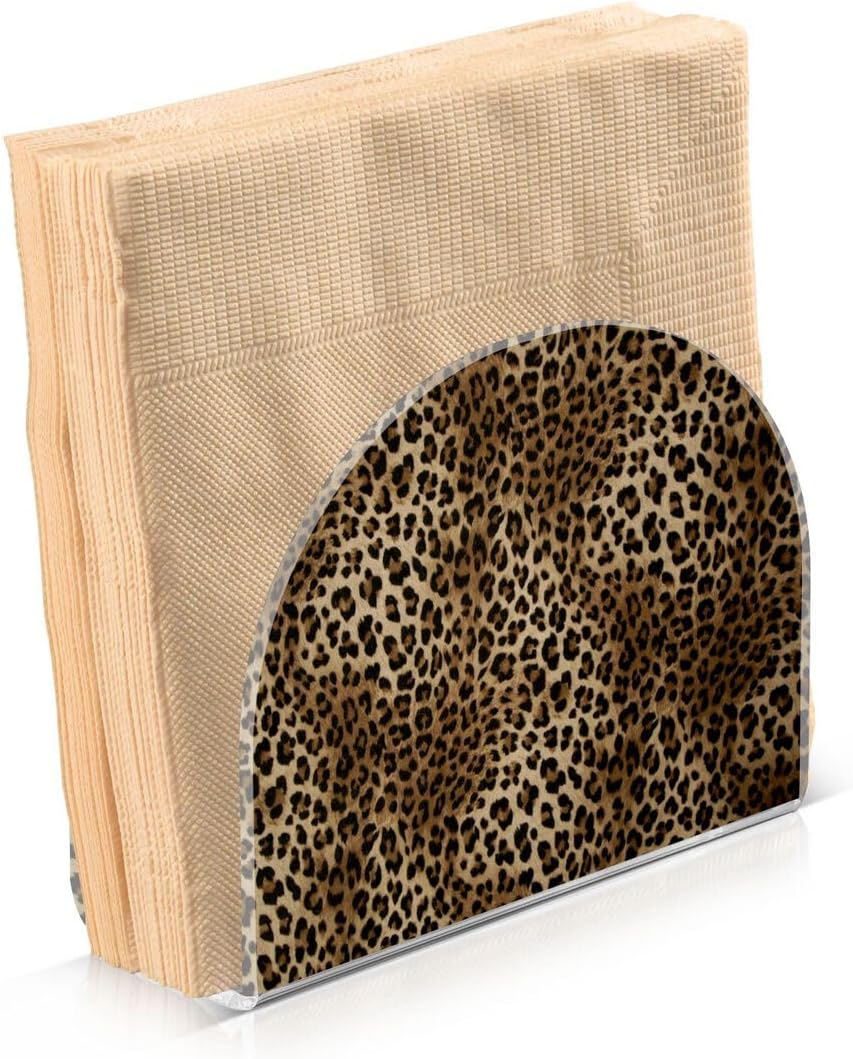 Nander Servilleteros vintage con estampado de leopardo para cocina, elegantes servilleteros de papel con placa acrílica, dispensador de toallas de