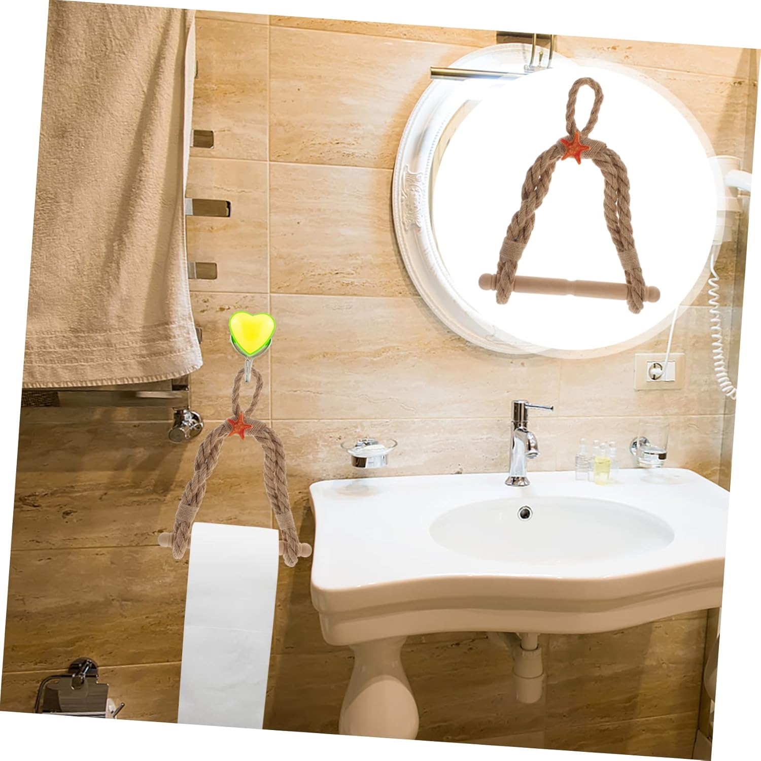HOMSFOU Soporte para toallas de papel de cordel, soporte rústico para toallas de mano, soporte de papel higiénico de granja, anillo para toallas de