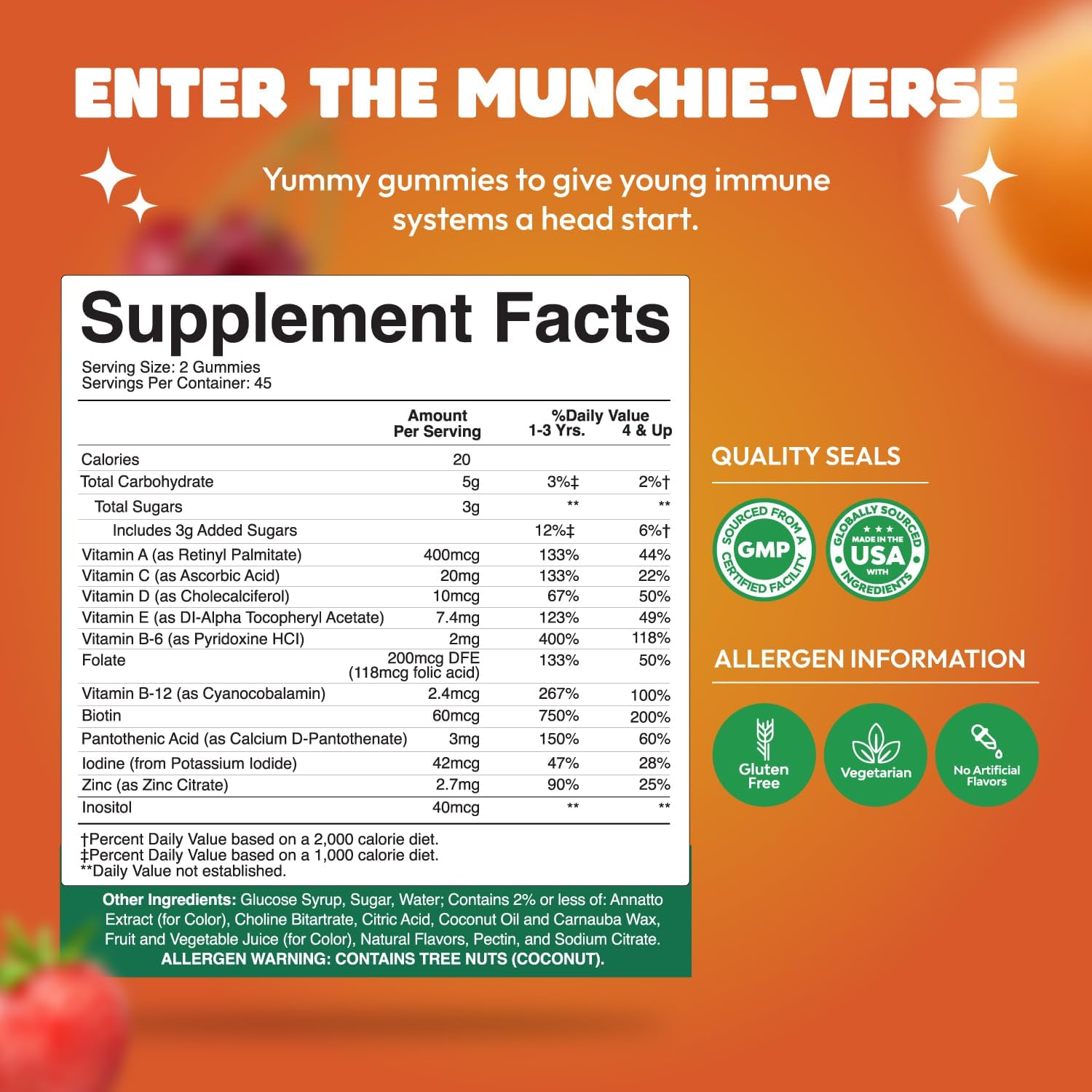 Gomitas multivitamínicas para niños con vitamina D vegetarianas para niños con apoyo inmunológico para niños, multivitamínico para niños con