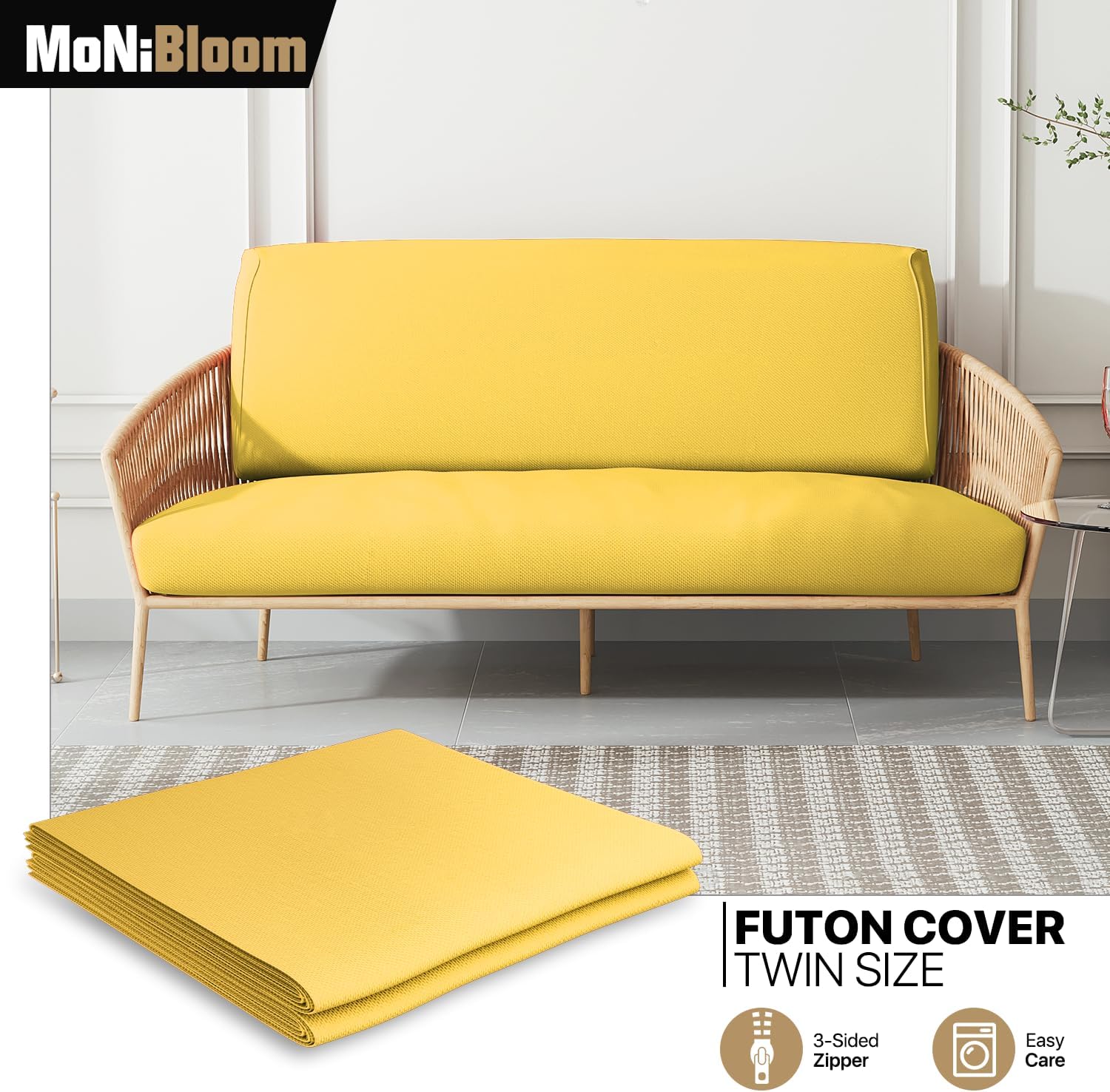 MoNiBloom Funda elástica para futón individual, sin brazos, funda para sofá sin brazos, protector de muebles, funda lavable con cremallera para