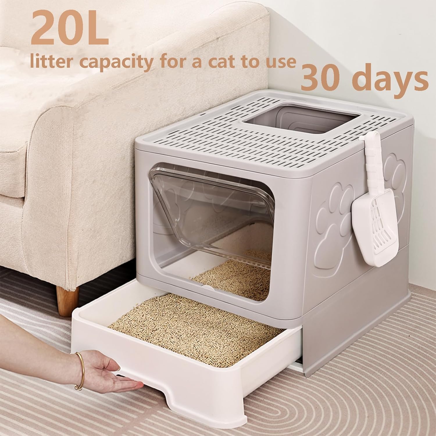 Caja de arena plegable para gatos con tapa, inodoro para gatos antisalpicaduras de entrada superior, caja de arena para gatitos de gran espacio,