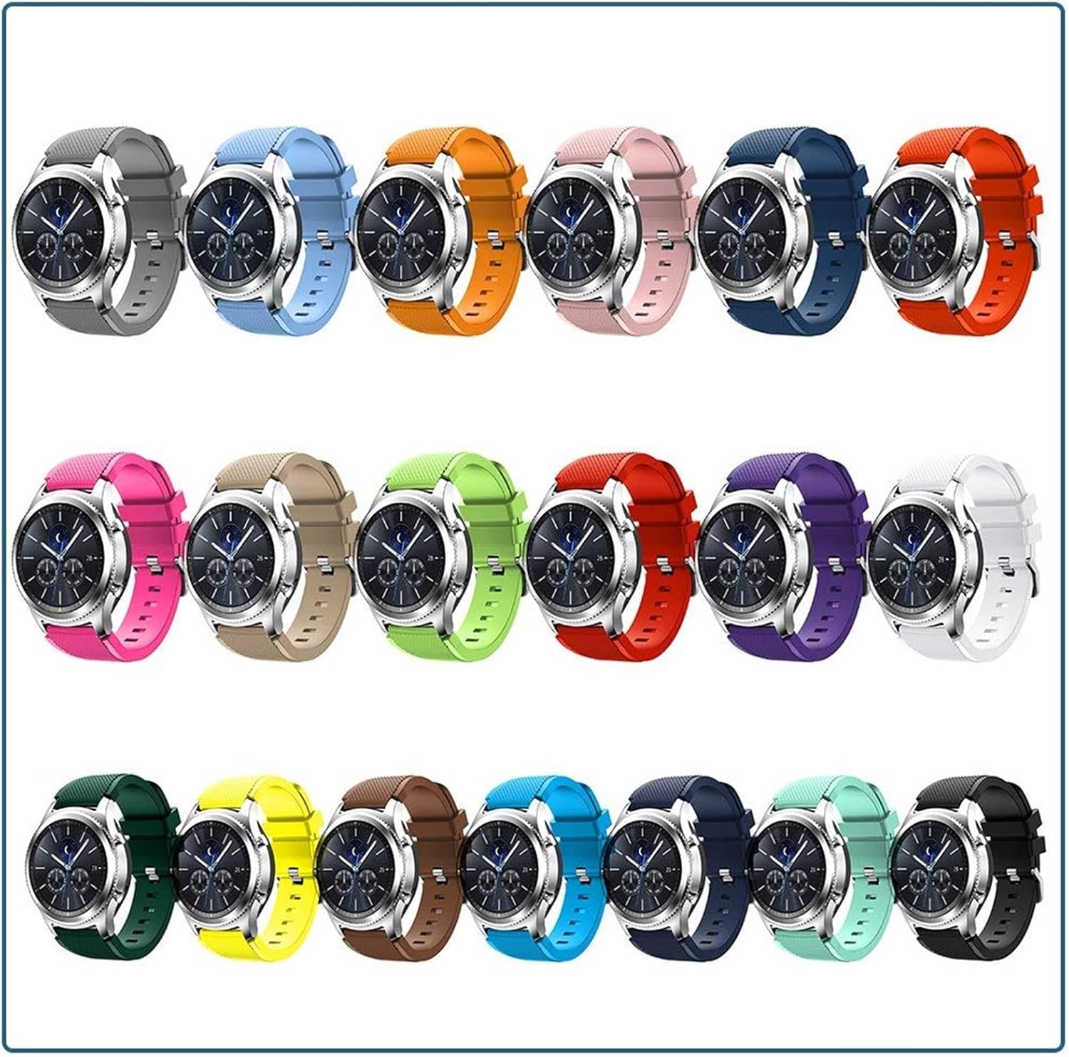 AMSH 22 0.787 in banda de silicona para Galaxy Watch 46 1.654 in correas deportivas para Samsung Gear S3 FrontierClassic Active 2 para Huawei Watch