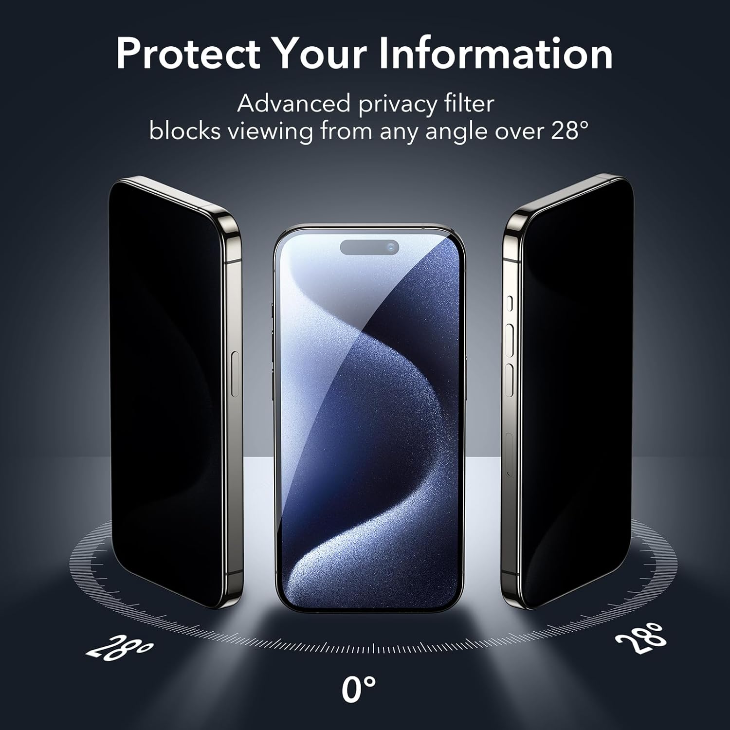 ESR Paquete de 3+2 protectores de pantalla de privacidad para iPhone 15 Pro, protector de pantalla de privacidad de vidrio templado antiespía,