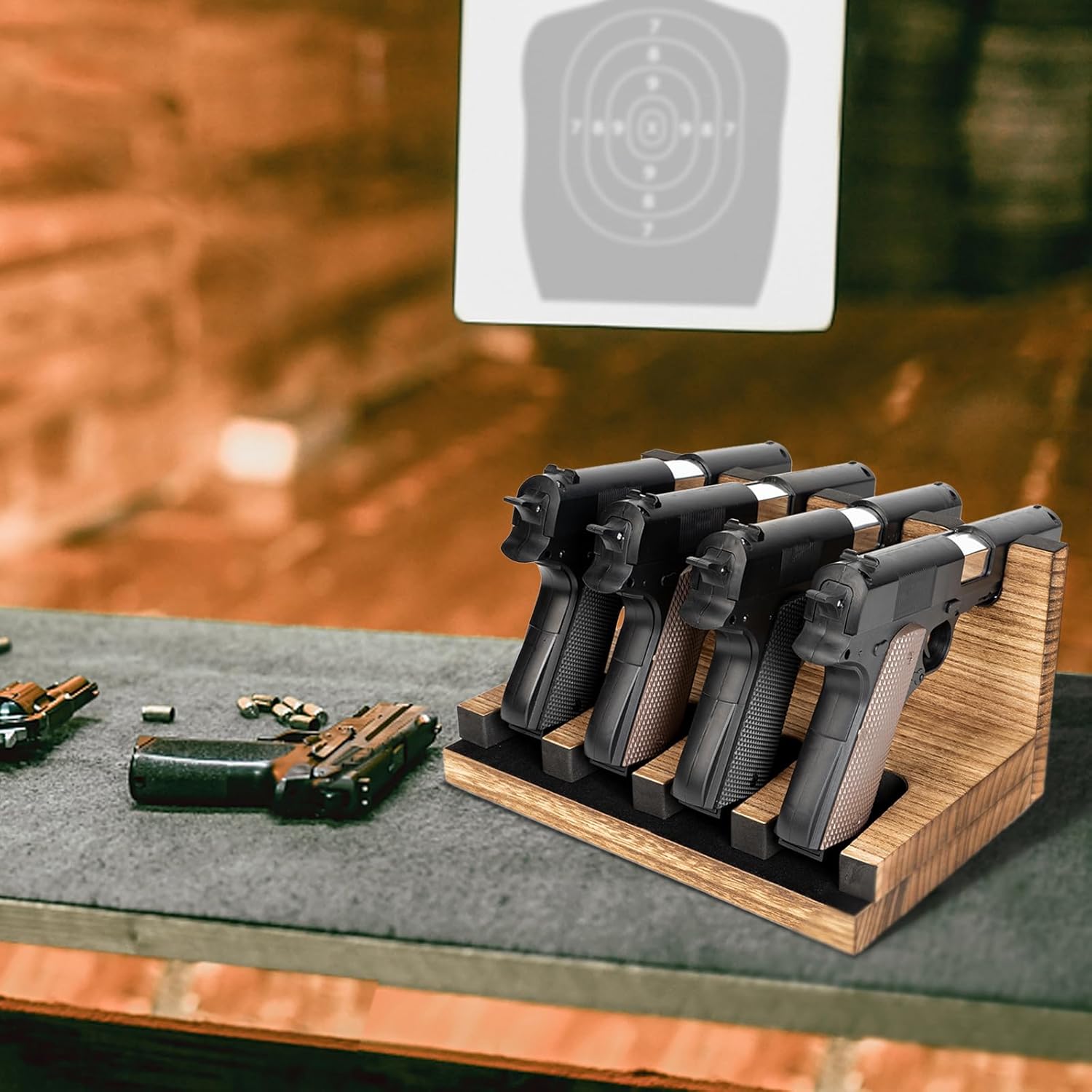 Miratino Estante para pistolas, soporte de madera maciza para pistola para almacenamiento seguro de armas, gabinete de armas