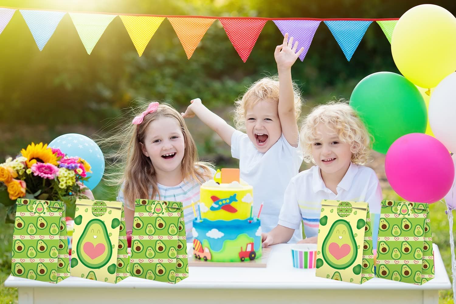 XGELUL Bolsas de dulces de aguacate con calcomanías, bolsas de regalo de aguacate, suministros para fiestas de cumpleaños con temática de aguacate