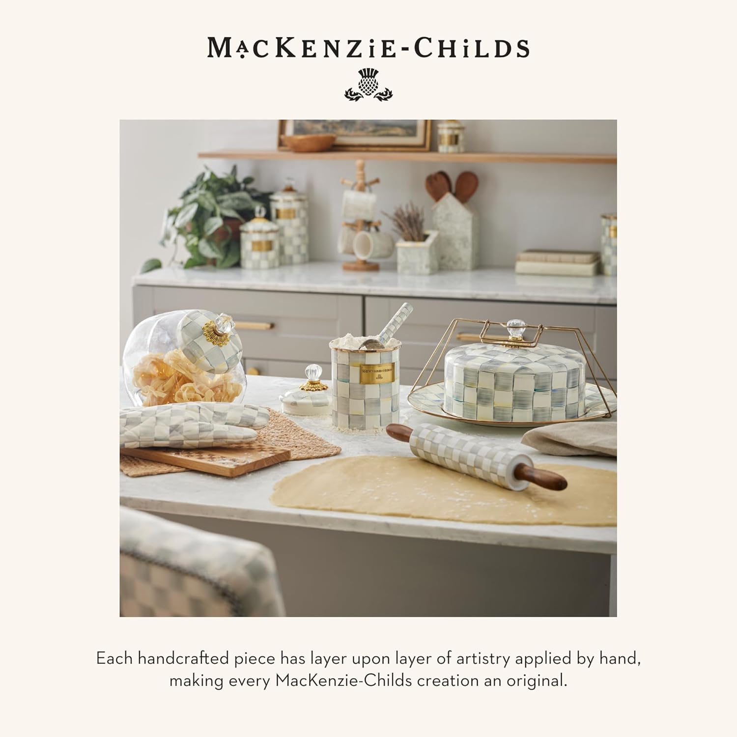 MacKenzie-Childs Sterling Check – Tetera esmaltada, tetera decorativa, capacidad de 2 cuartos de galón