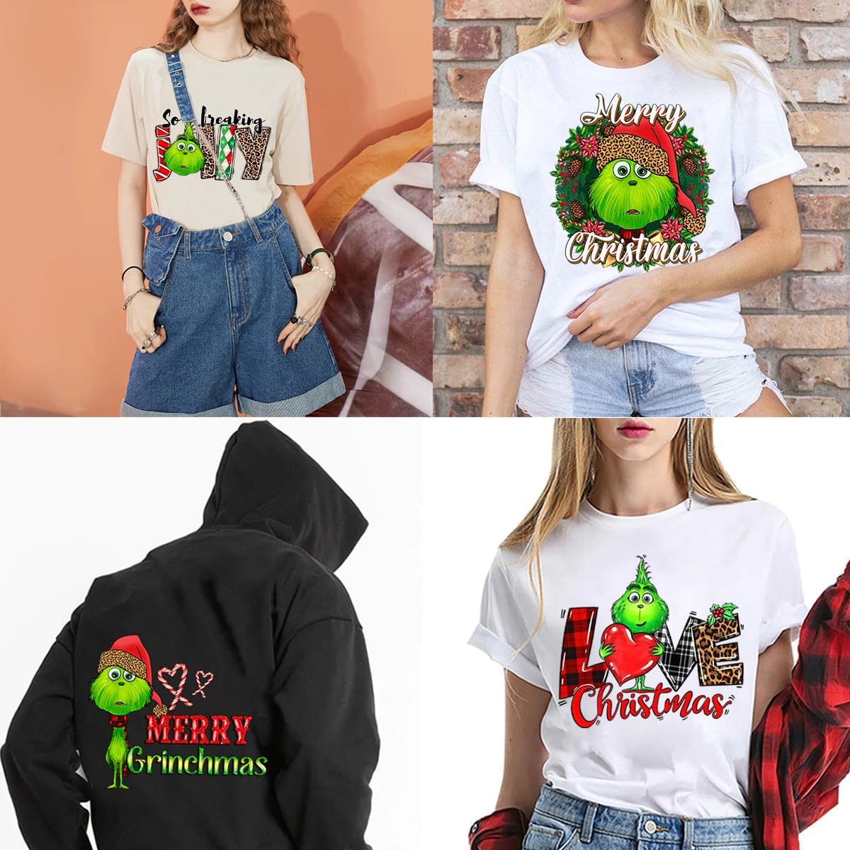 Parches de transferencia para planchar de Navidad  4 calcomanías de invierno para planchar en Navidad, diseño navideño, lindas calcomanías de vinilo