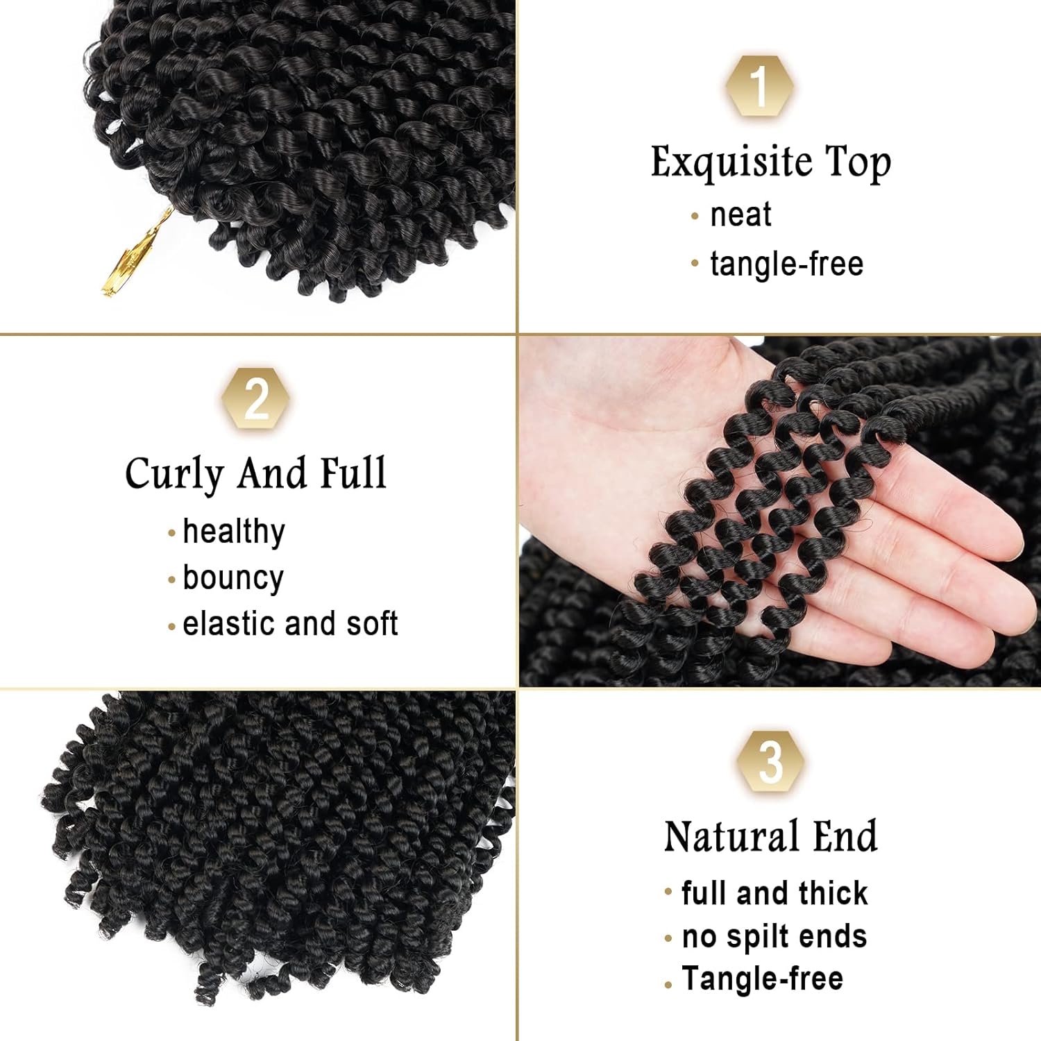 Paquete de 3 extensiones de trenzas de pelo muy rizado o trenzas africanas de pelo sintético de fibra resistente