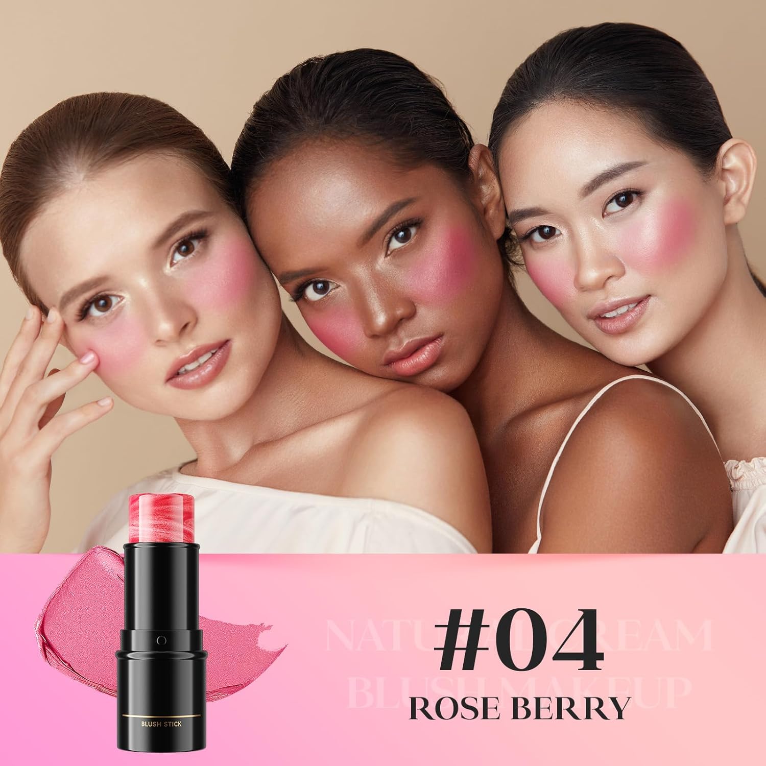 Rouge – Barra de rubor en crema para mejillas y labios, barra de contorno y resaltador multiusos mezclable de larga duración