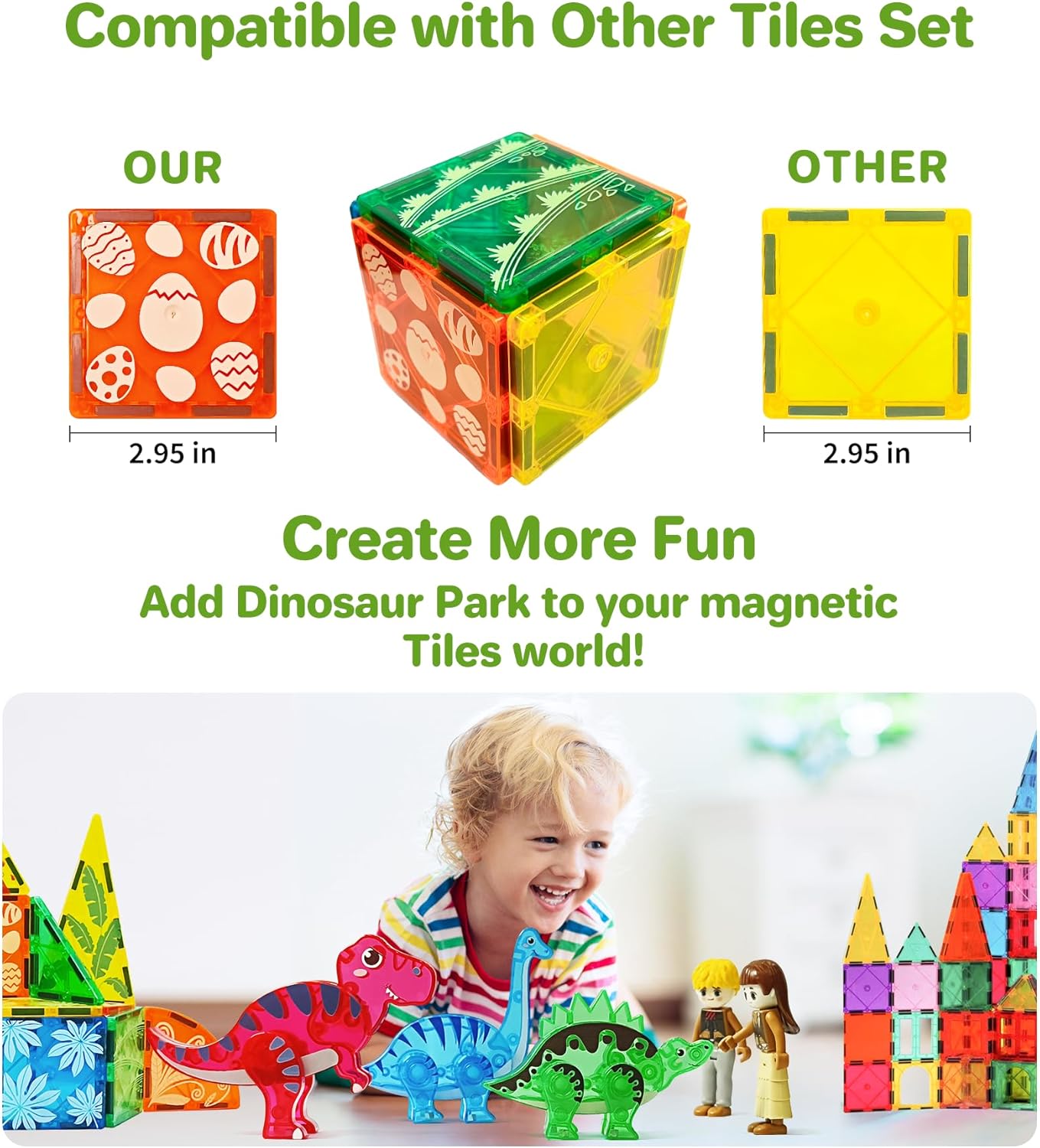 Asago Juego de azulejos magnéticos de dinosaurio con juego de animales de safari, juguetes de bloques de construcción magnéticos para niños pequeños