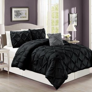 Juego de funda de edredón de 4 piezas, color negro liso, plisado, tamaño King (104 x 90 pulgadas) Juego de funda de edredón de 4 piezas, color negro liso, plisado, tamaño King (104 x 90 pulgadas)