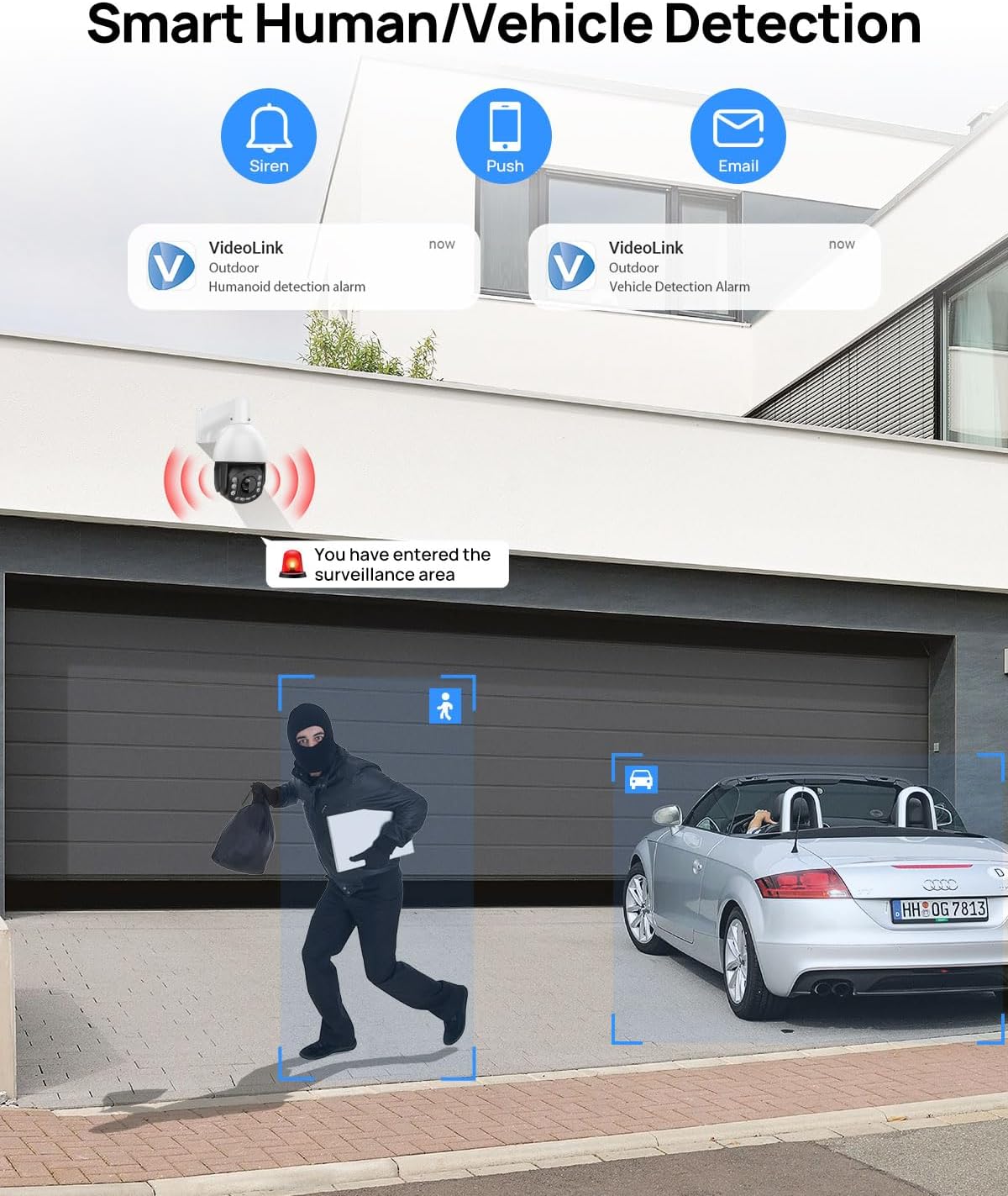 VIKYLIN Cámara IP POE PTZ 4K 8MP para exteriores, zoom óptico de inclinación panorámica de 20x, detección de vehículos humanos, cámara PTZ de