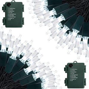 Luces de Navidad a pilas, paquete de 2 mini tiras de 50 luces LED de 17 pies con 8 modos de temporizador automático, luces de árbol impermeables Luces de Navidad a pilas, paquete de 2 mini tiras de 50 luces LED de 17 pies con 8 modos de temporizador automático, luces de árbol impermeables