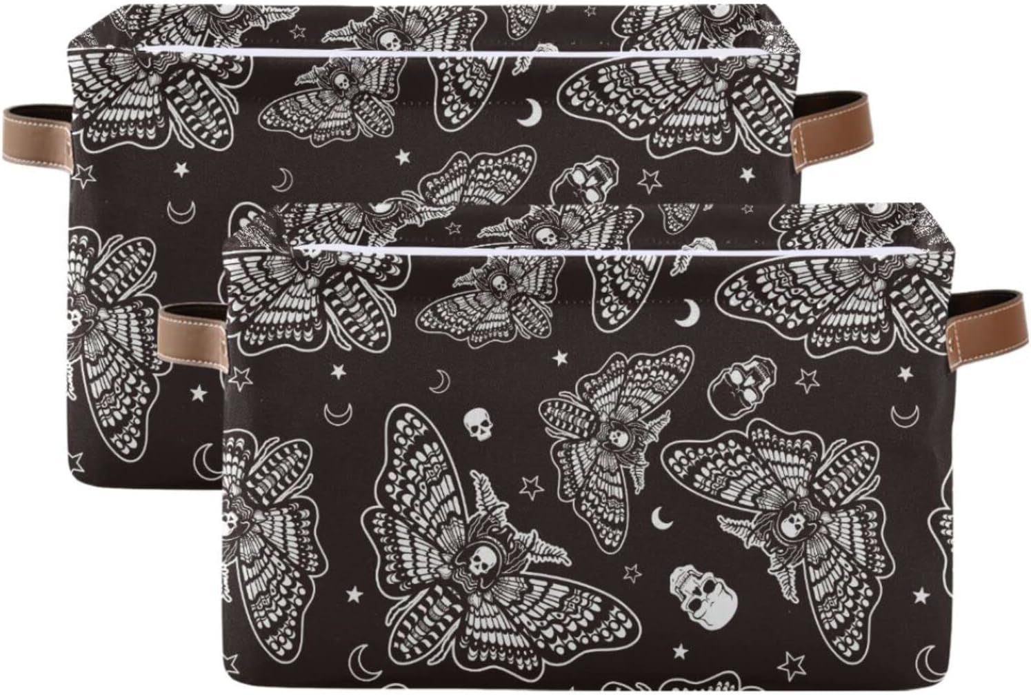ALAZA Cesta de almacenamiento negra con diseño de calavera y mariposa para estantes para organizar el armario, estante del cuarto del bebé, juguetes