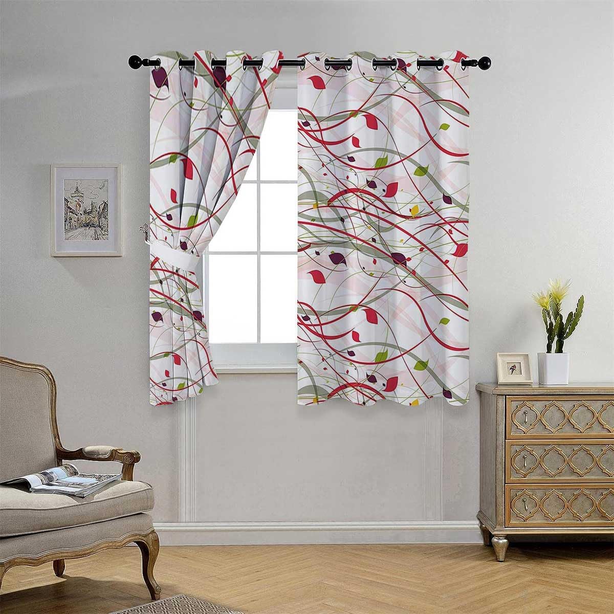 YANFENQI Blackout Panel Modern Art Home Decor Grommet Short Apartment Noise Blocker Cortinas para Separar Cuartos 55Inch Width by 72Inch Length,2