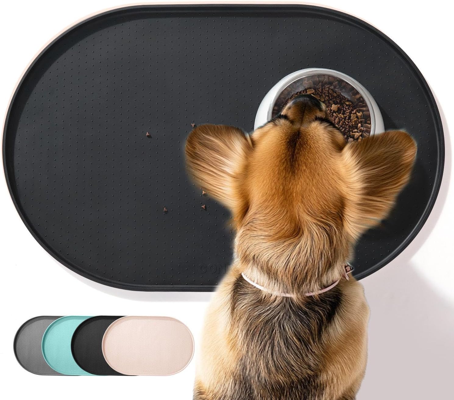 Tapete de comida para perros, bordes elevados de 12 pulgada, tapete de alimentación para gatos y perros para contener derrames, tapete de silicona