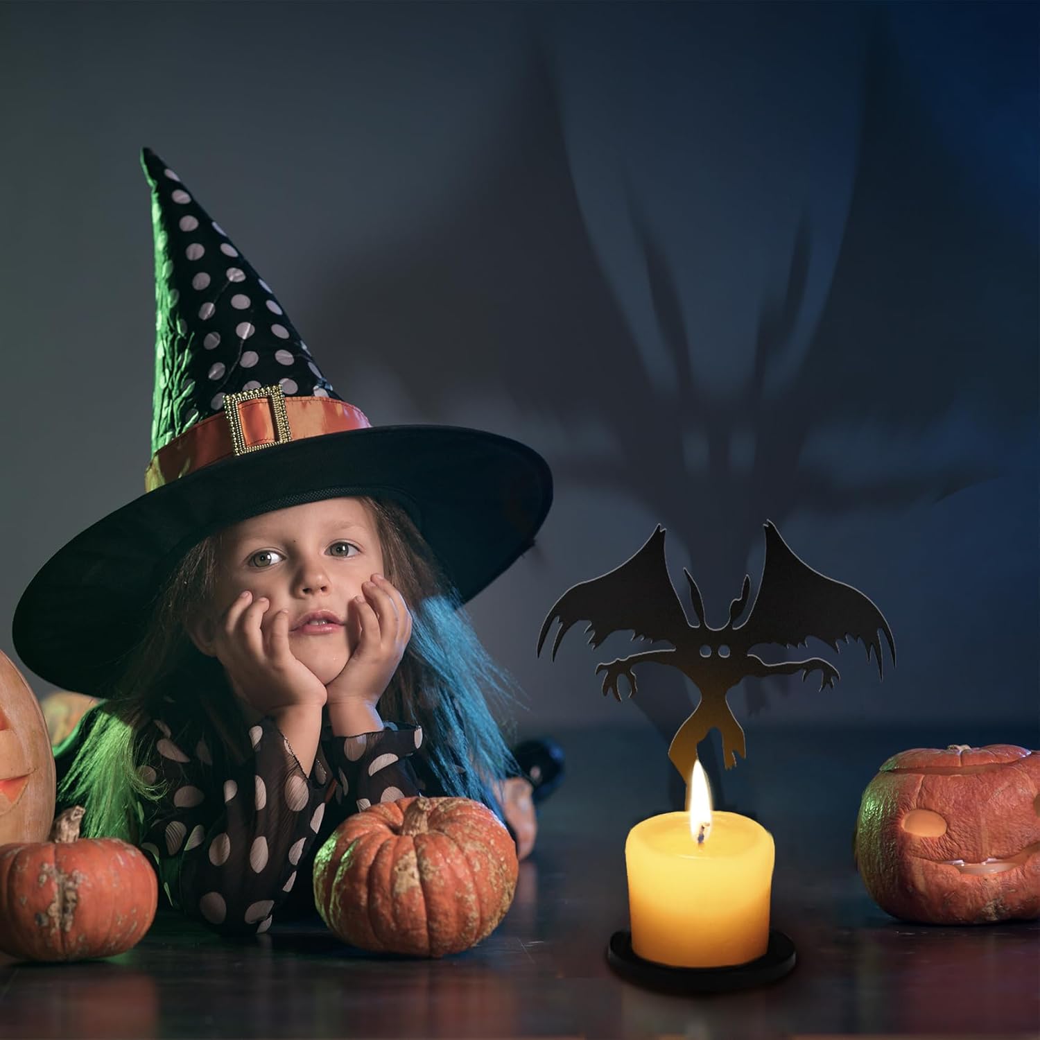 Portavelas de Halloween, divertidas decoraciones de Halloween, luz de té de sombra de hombre polilla, decoraciones de Halloween aterradoras para